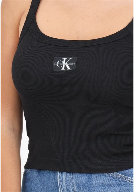 Black women's ribbed cotton tank top with logo patch CALVIN KLEIN JEANS | J20J223559BEHBEH